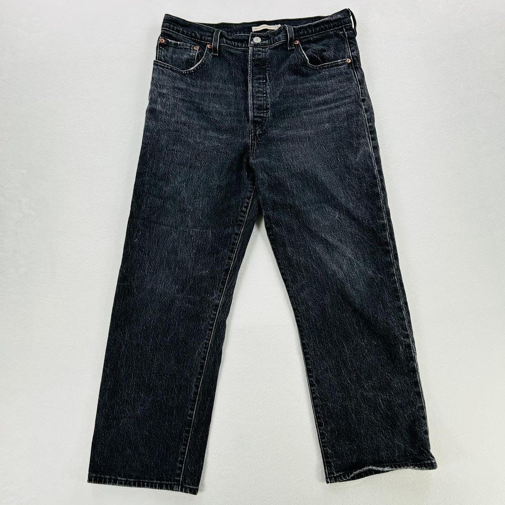Levi's Jeans Womens W32 L27 Gray Ribcage Straight Ankle High Rise Denim Charcoal